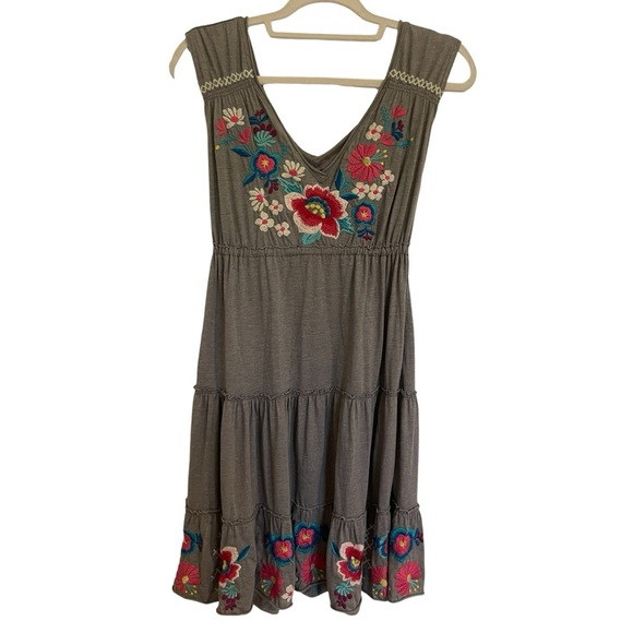 Johnny Was Dresses & Skirts - Johnny Was Gray Floral Embroidered Tiered Dress